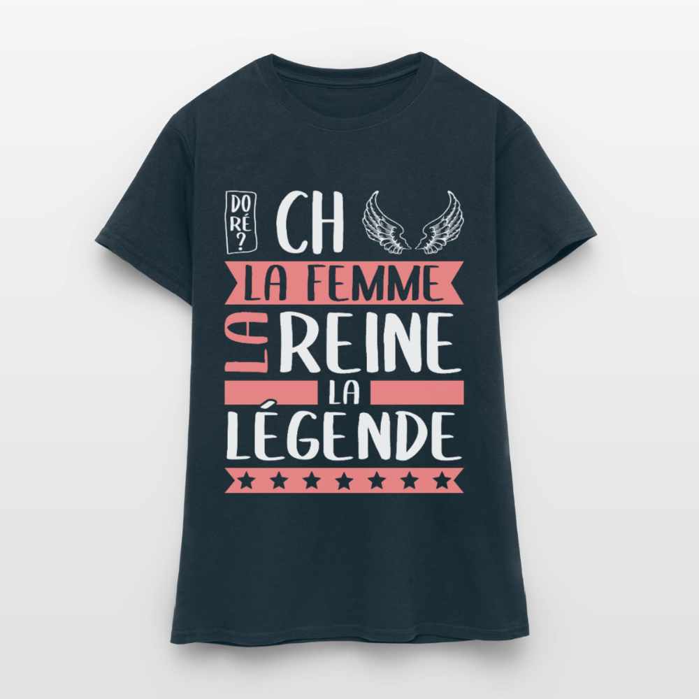 T-shirt femme Michèle rébus – La femme, la reine, la légende - marine
