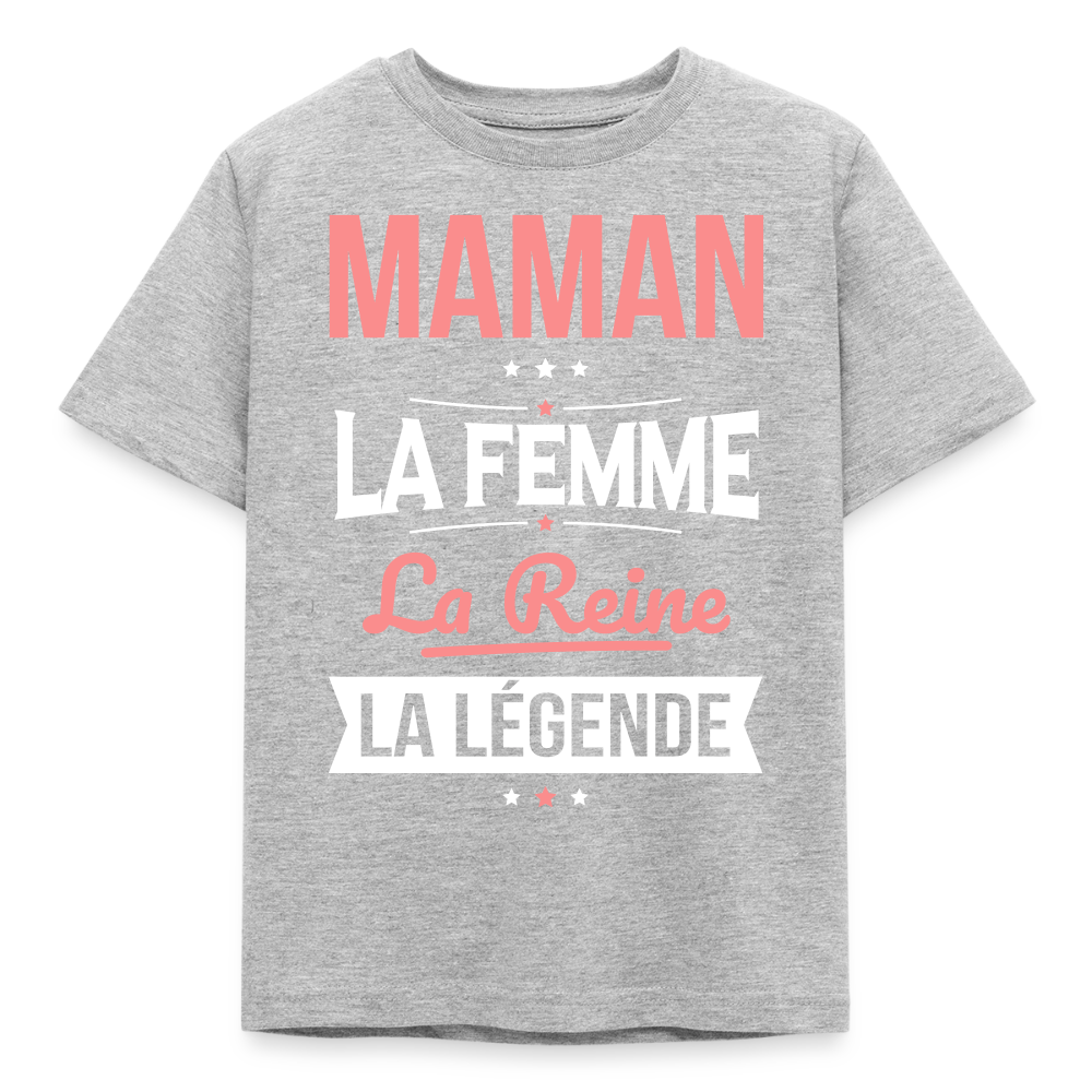 T-shirt enfant motif rose - Maman, femme, reine, légende - gris chiné