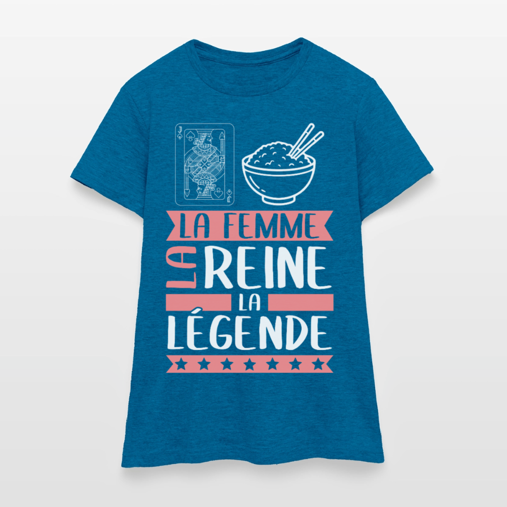 T-shirt femme Valérie rébus – La femme, la reine, la légende - bleu saphir antique chiné