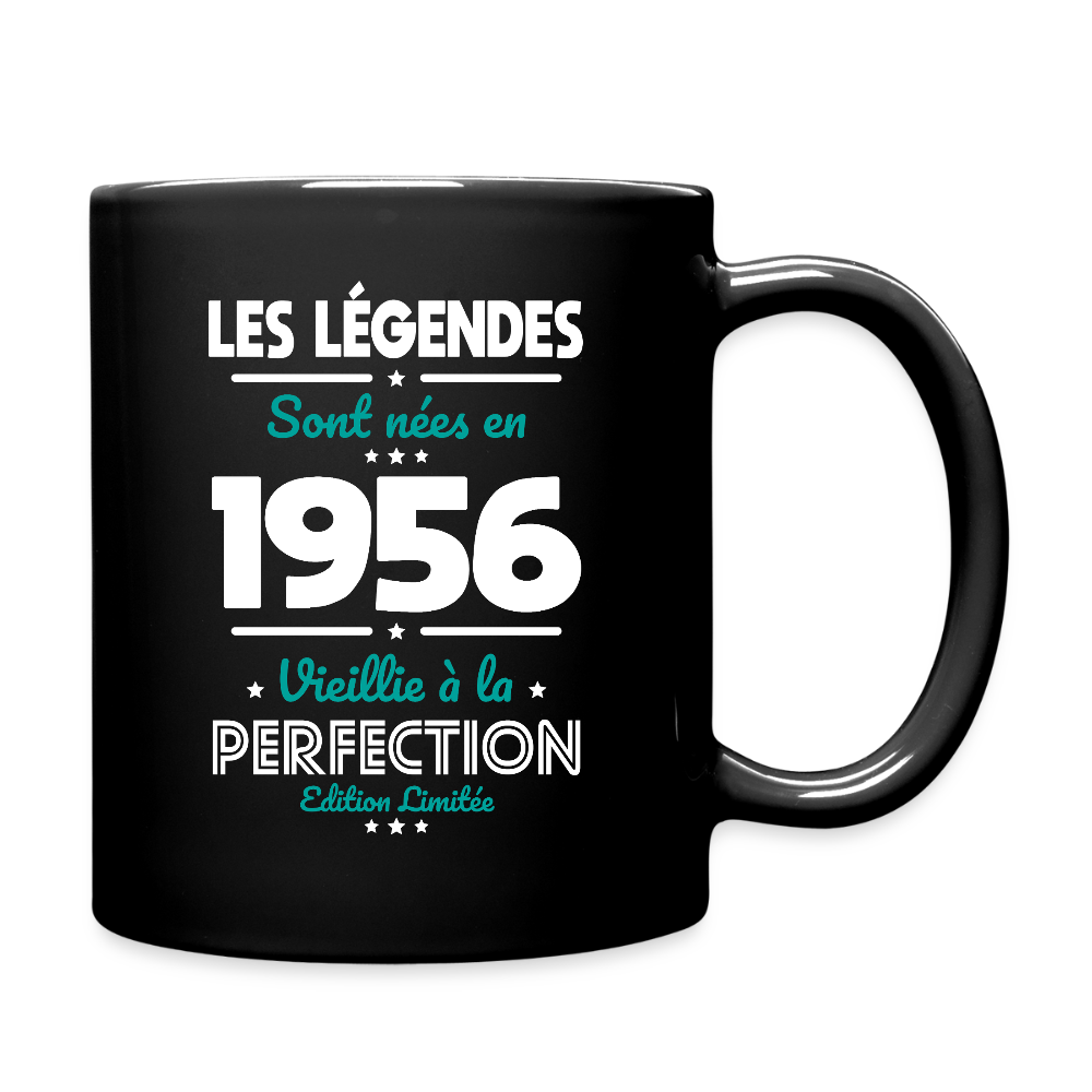 Mug anniversaire noir femme 70 ans – Les légendes sont nées en 1956 - noir