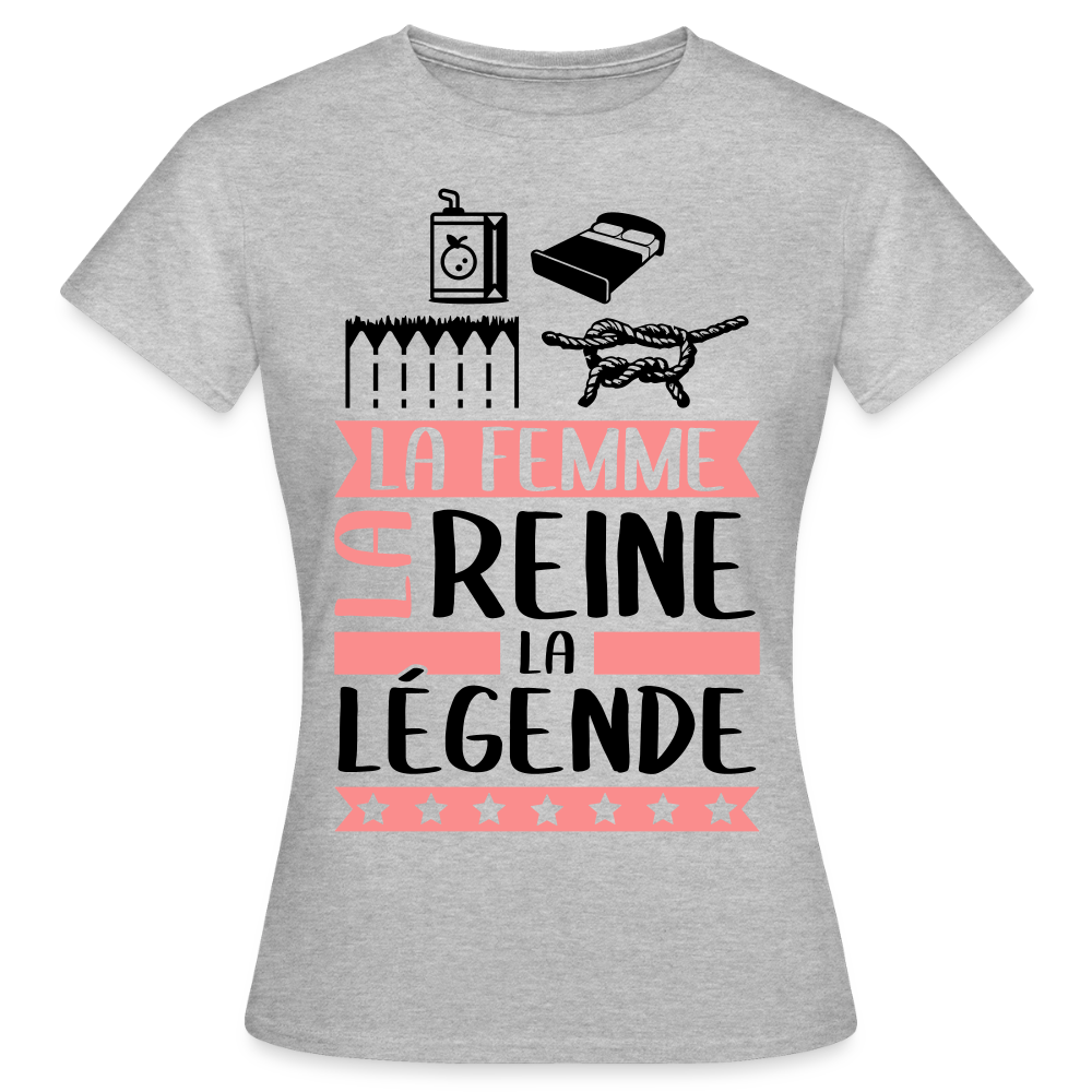 T-shirt femme coloris clair Julienne rébus – La femme, la reine, la légende - gris chiné