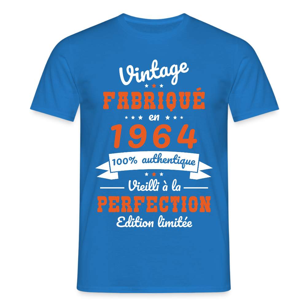 T-shirt Homme - Anniversaire 61 Ans - Vintage Fabriqué en 1964 - bleu royal