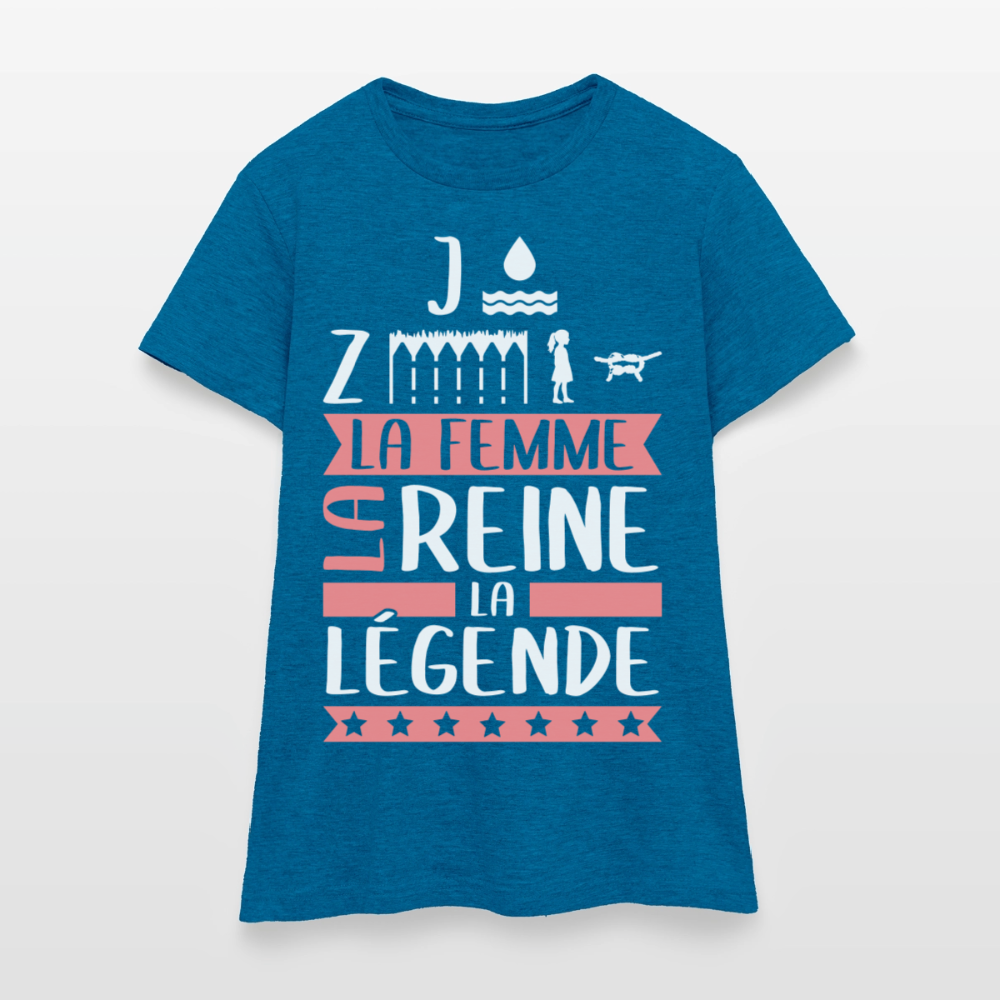 T-shirt femme Joséphine rébus – La femme, la reine, la légende - bleu saphir antique chiné