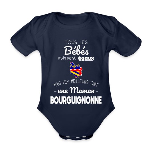 Body Bébé bio manches courtes - Les Meilleurs Ont Une Maman Bourguignonne - marine foncé