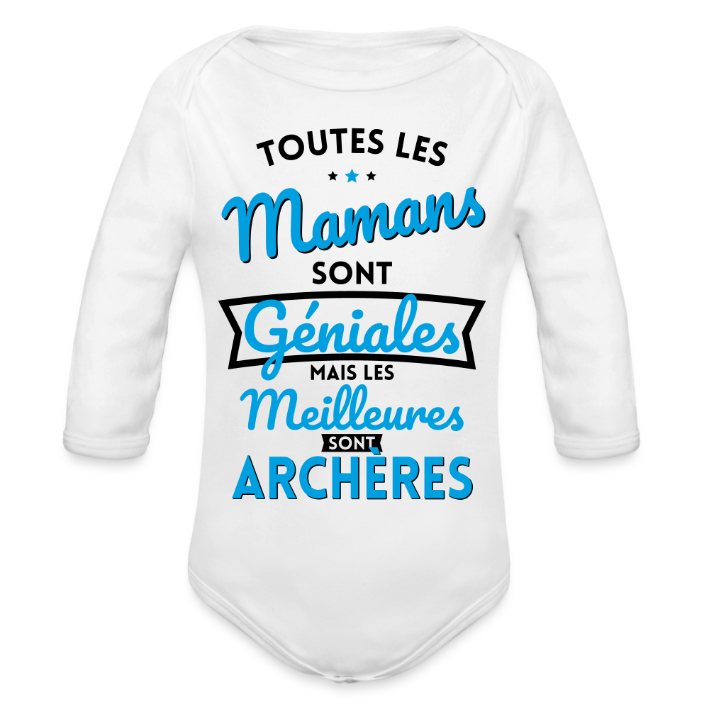Body Bébé bio manches longues - Mamans géniales - Meilleures sont archères - blanc