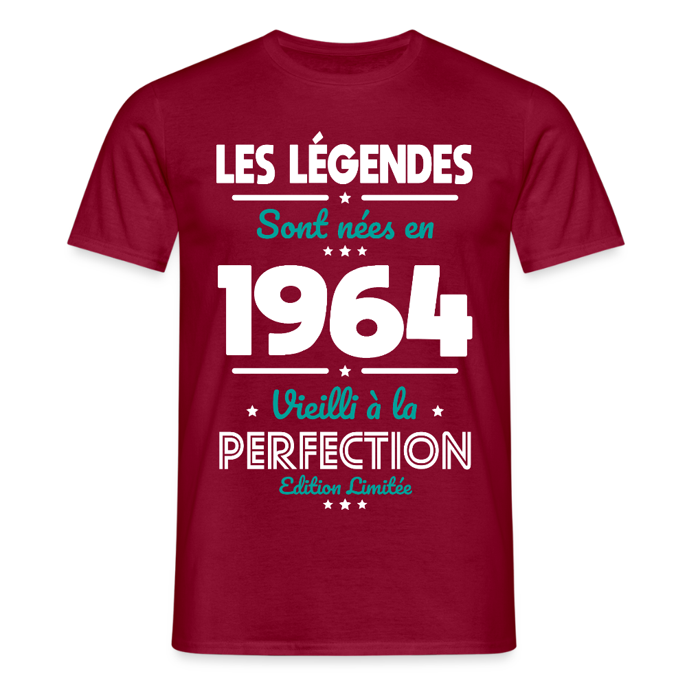 T-shirt Homme - Anniversaire 61 Ans - Les Légendes sont nées en 1964 - rouge brique