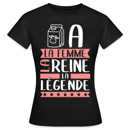 T-shirt femme Léa rébus – La femme, la reine, la légende - noir
