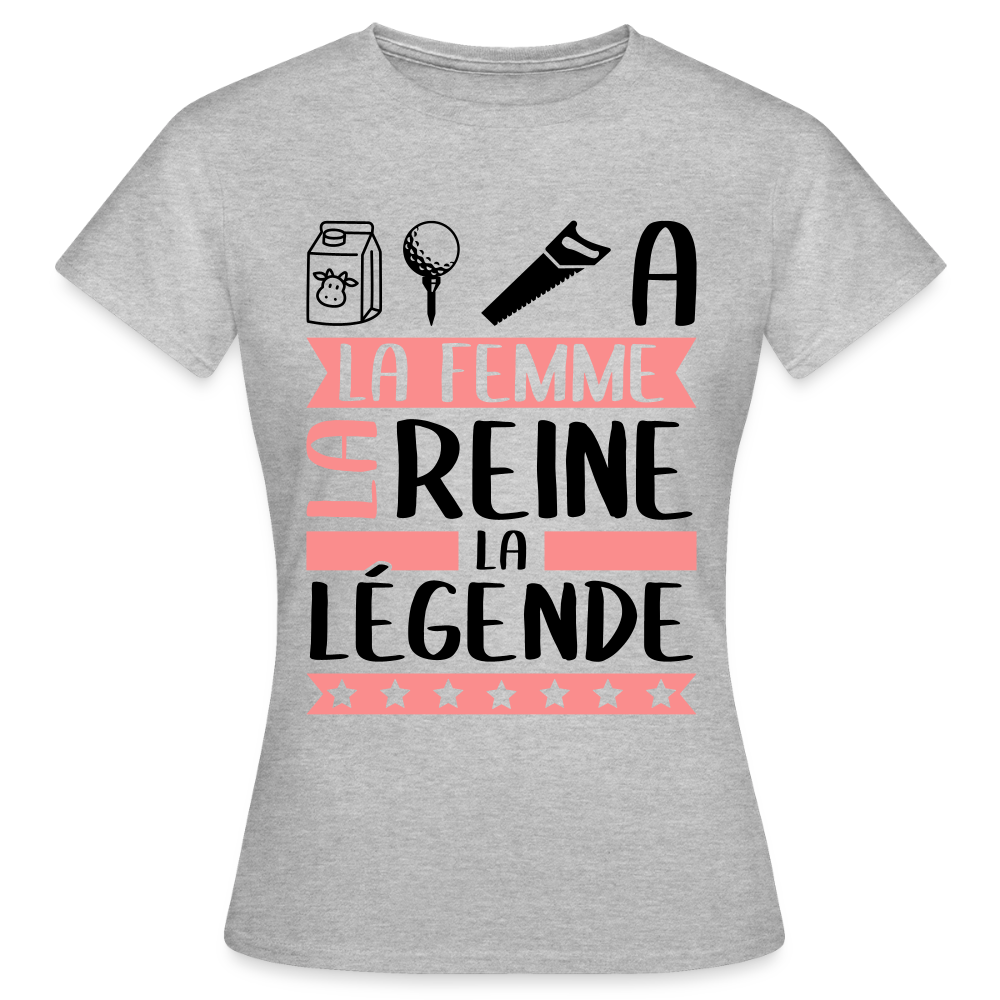 T-shirt femme coloris clair Laëtitia rébus – La femme, la reine, la légende - gris chiné