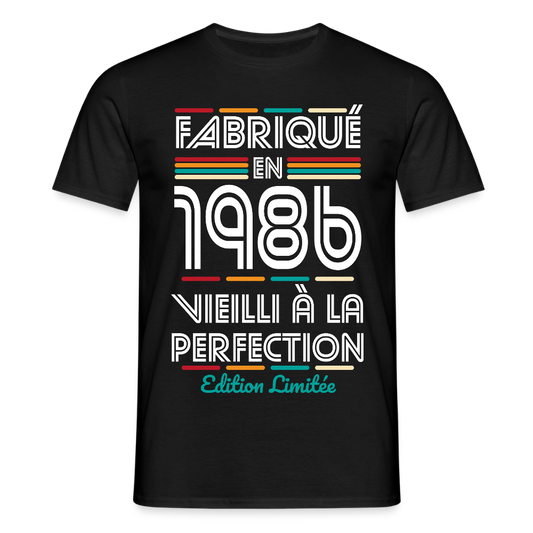T-shirt anniversaire homme 40 ans – Fabriqué en 1986, Vieilli à la Perfection - noir