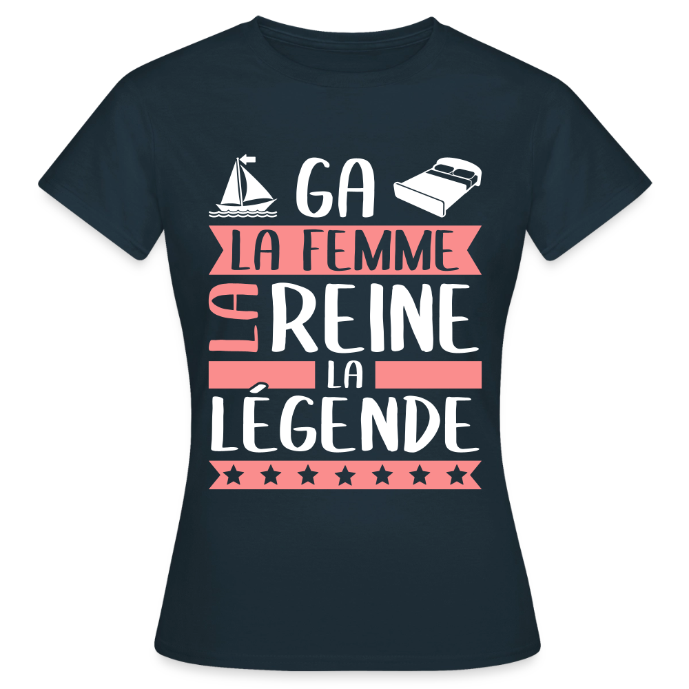 T-shirt femme Magalie rébus – La femme, la reine, la légende - marine