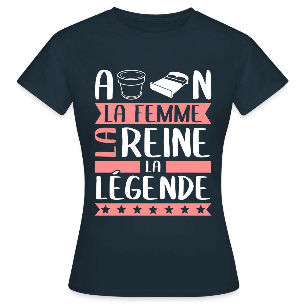 T-shirt femme Apolline rébus – La femme, la reine, la légende - marine