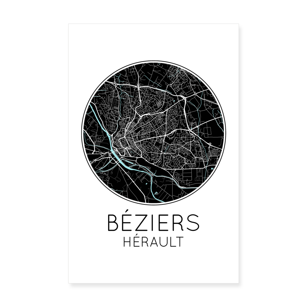 Poster Béziers - Plan Béziers - 20 x 30 cm - blanc
