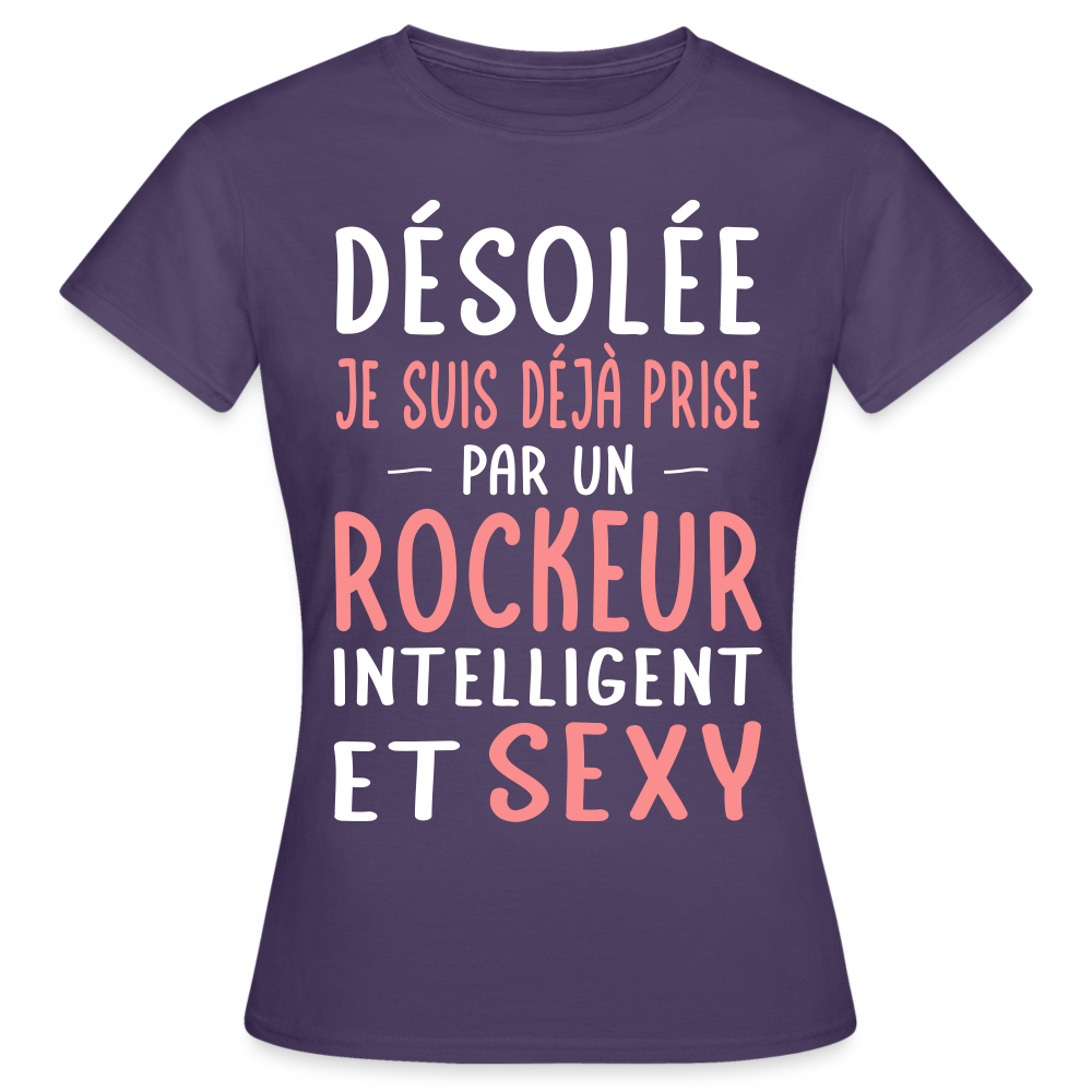 T-shirt Femme - Je suis prise par un rockeur intelligent et sexy - violet foncé
