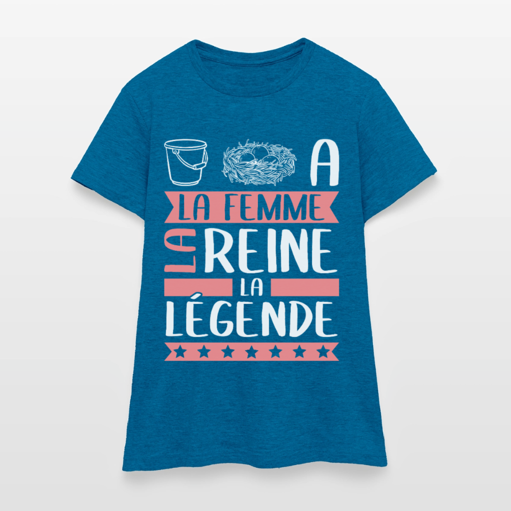T-shirt femme Sonia rébus – La femme, la reine, la légende - bleu saphir antique chiné