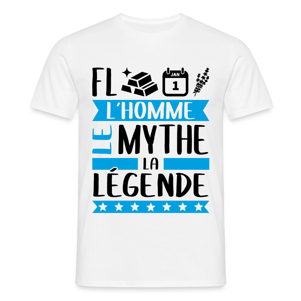 T-shirt homme coloris clair Florentin en rébus – L’homme, le mythe, la légende - blanc