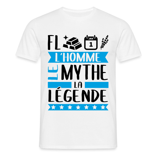 T-shirt homme coloris clair Florentin en rébus – L’homme, le mythe, la légende - blanc