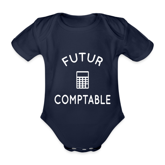 Body Bébé bio manches courtes - Futur comptable - marine foncé