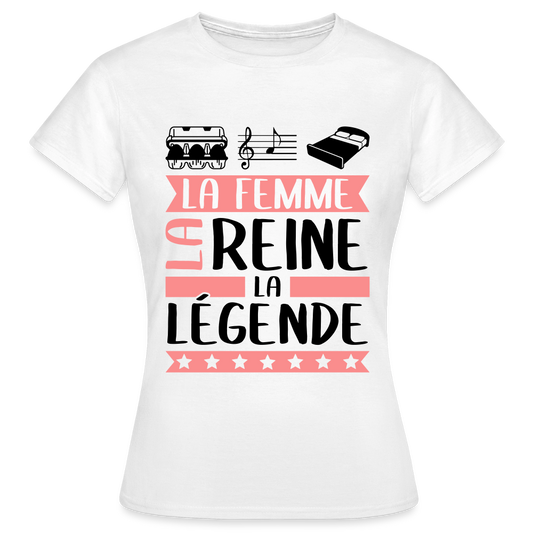 T-shirt femme coloris clair Eulalie rébus – La femme, la reine, la légende - blanc