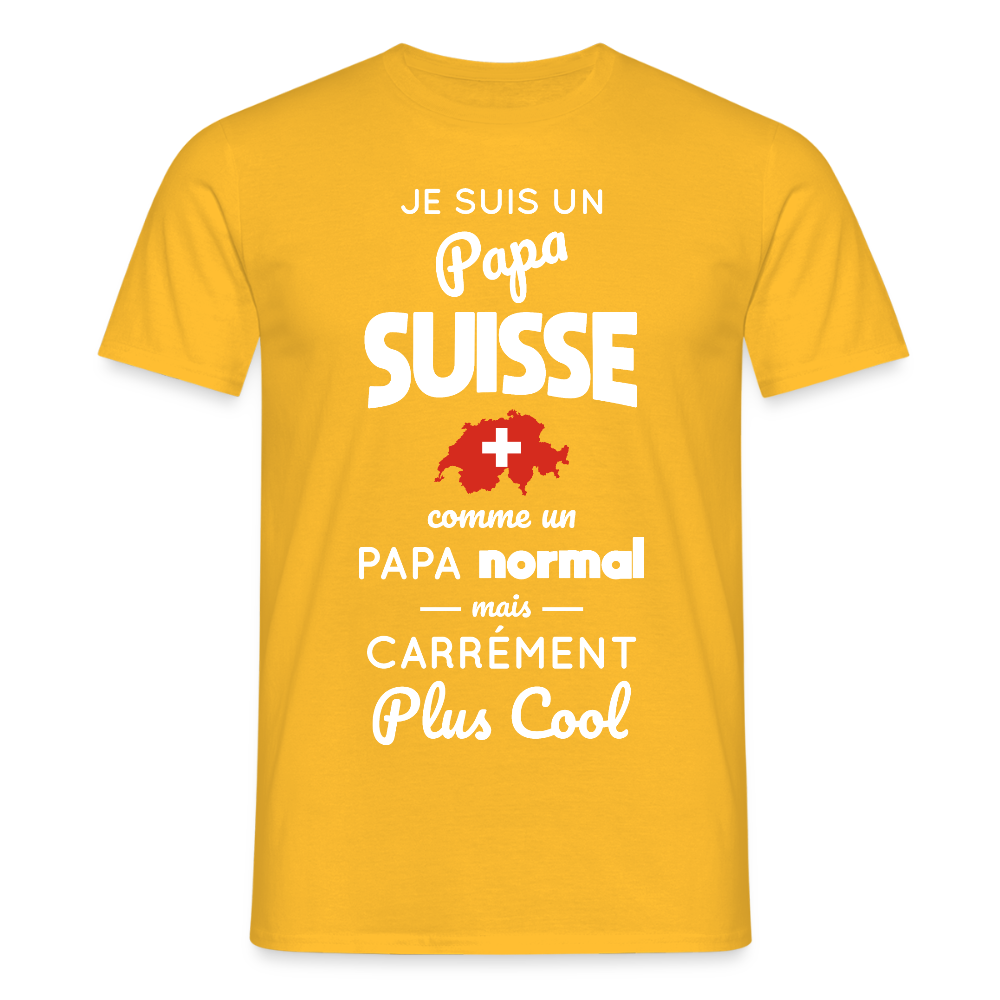 T-shirt Homme - Papa Suisse Plus Cool - jaune
