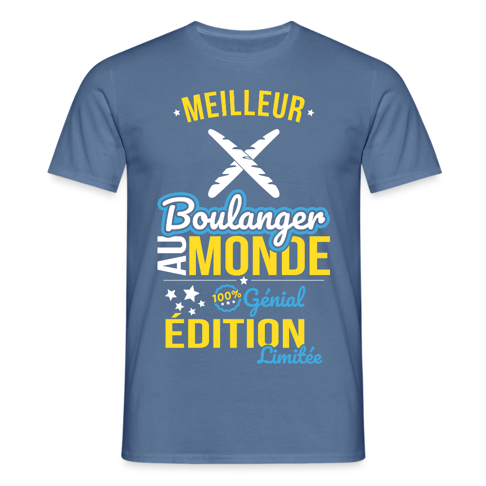 T-shirt Homme - Meilleur Boulanger au monde - 100% génial - bleu pigeon 