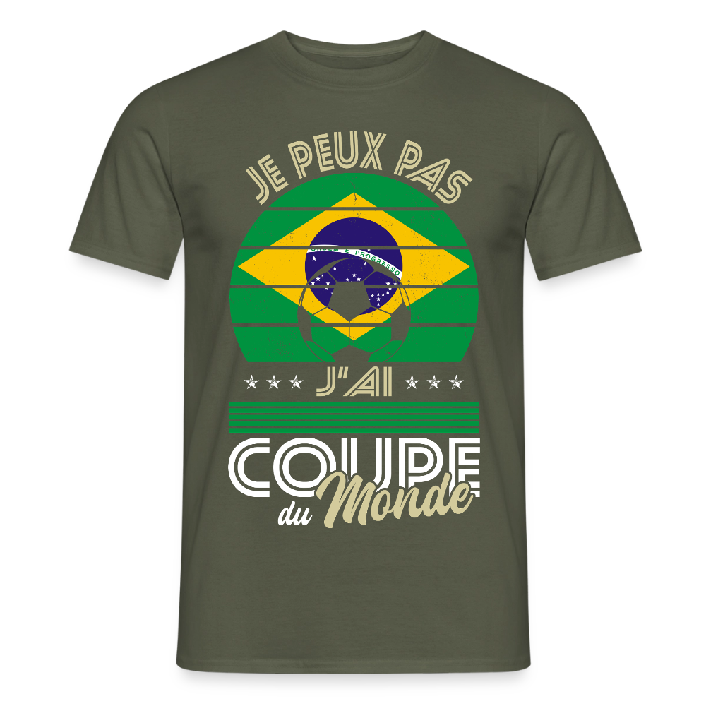 T-shirt Homme - Je peux pas j'ai Coupe du Monde - Brésil - vert militaire