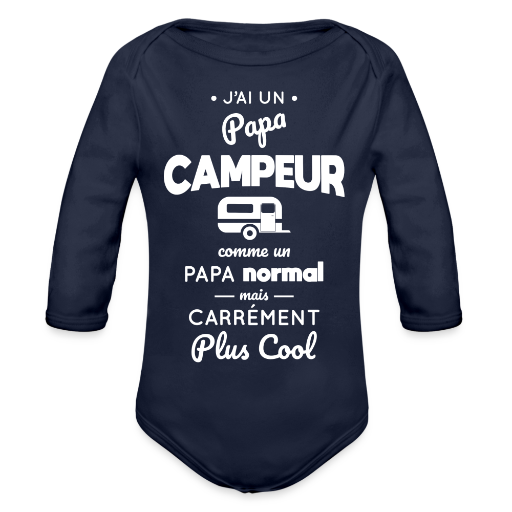 Body Bébé bio manches longues - J'ai un papa campeur - marine foncé