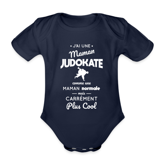 Body Bébé bio manches courtes - J'ai une maman judokate - marine foncé