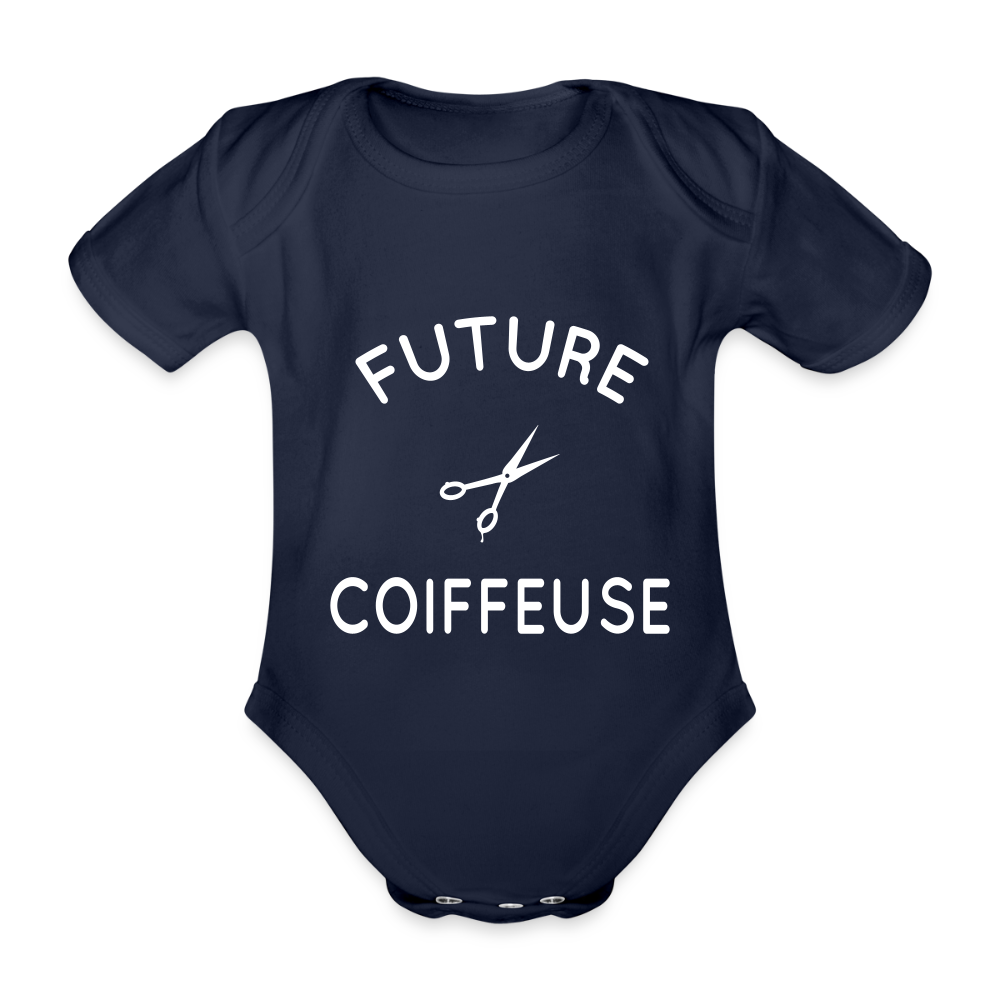 Body Bébé bio manches courtes - Future coiffeuse - marine foncé