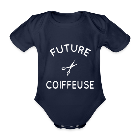 Body Bébé bio manches courtes - Future coiffeuse - marine foncé