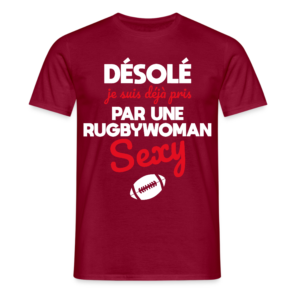 T-shirt Homme - Je suis pris par une rugbywoman sexy - rouge brique