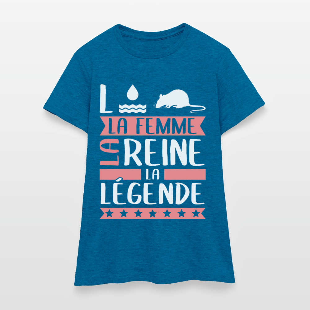 T-shirt femme Laura rébus – La femme, la reine, la légende - bleu saphir antique chiné