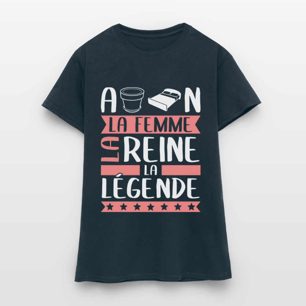 T-shirt femme Apolline rébus – La femme, la reine, la légende - marine