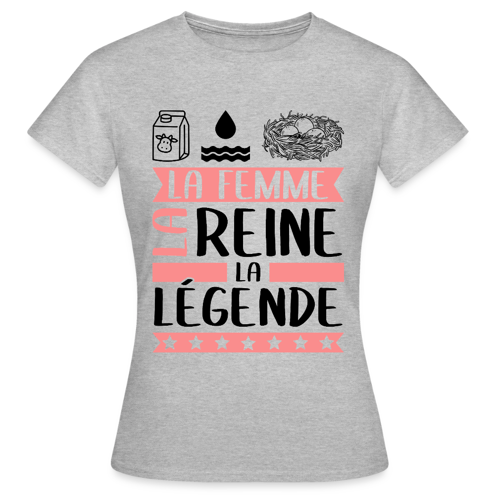 T-shirt femme coloris clair Léonie rébus – La femme, la reine, la légende - gris chiné