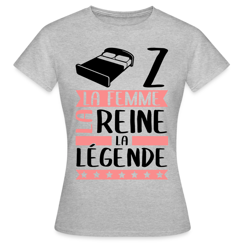 T-shirt femme coloris clair Lise rébus – La femme, la reine, la légende - gris chiné