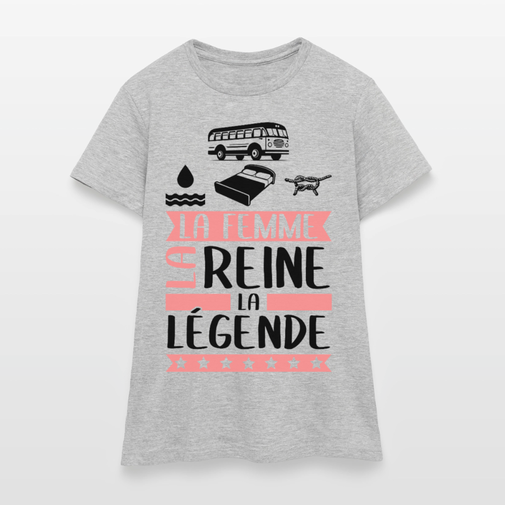 T-shirt femme clair Caroline en rébus – La femme, la reine, la légende - gris chiné