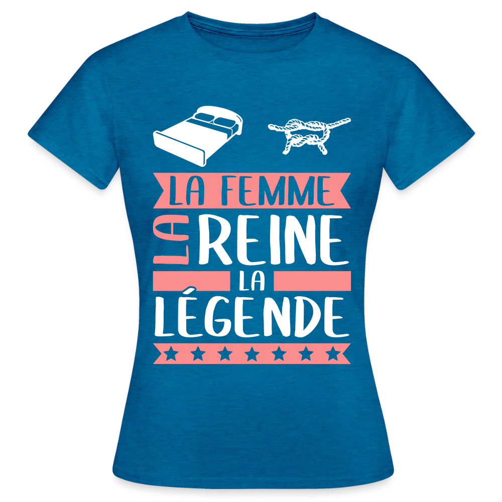 T-shirt femme Line rébus – La femme, la reine, la légende - bleu saphir antique chiné