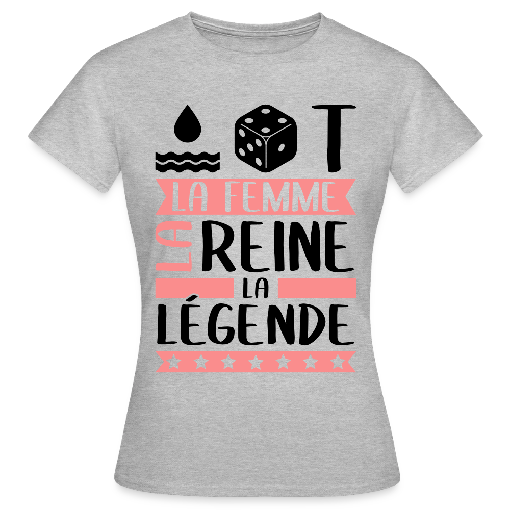 T-shirt femme coloris clair Odette rébus – La femme, la reine, la légende - gris chiné