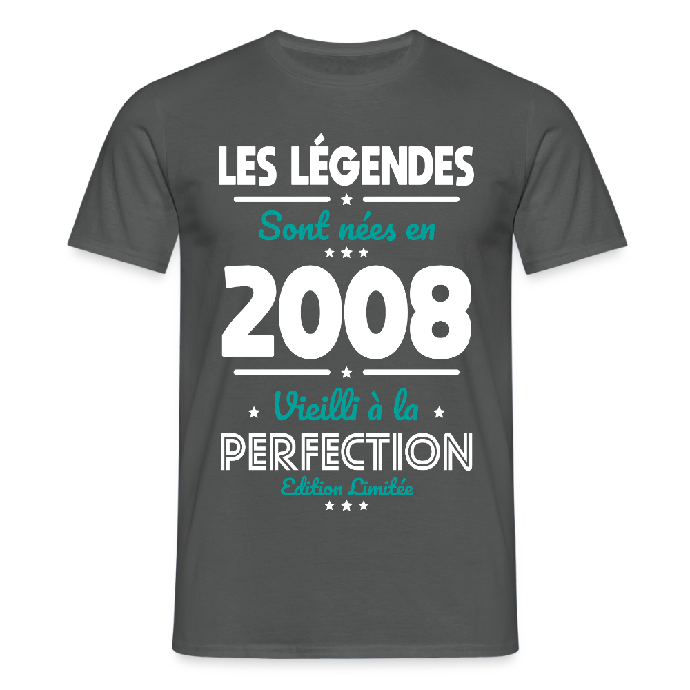 T-shirt anniversaire homme 18 ans – Les légendes sont nées en 2008 - charbon