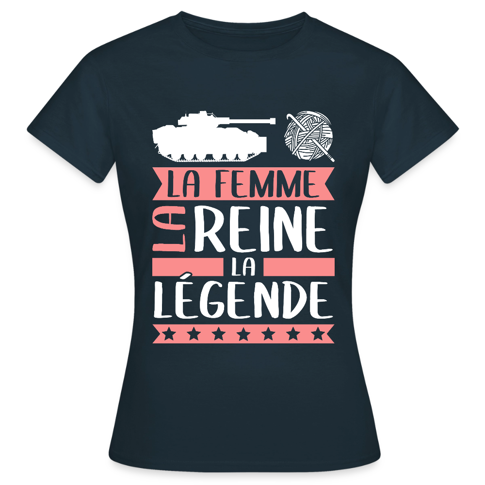 T-shirt femme Charlène rébus – La femme, la reine, la légende - marine