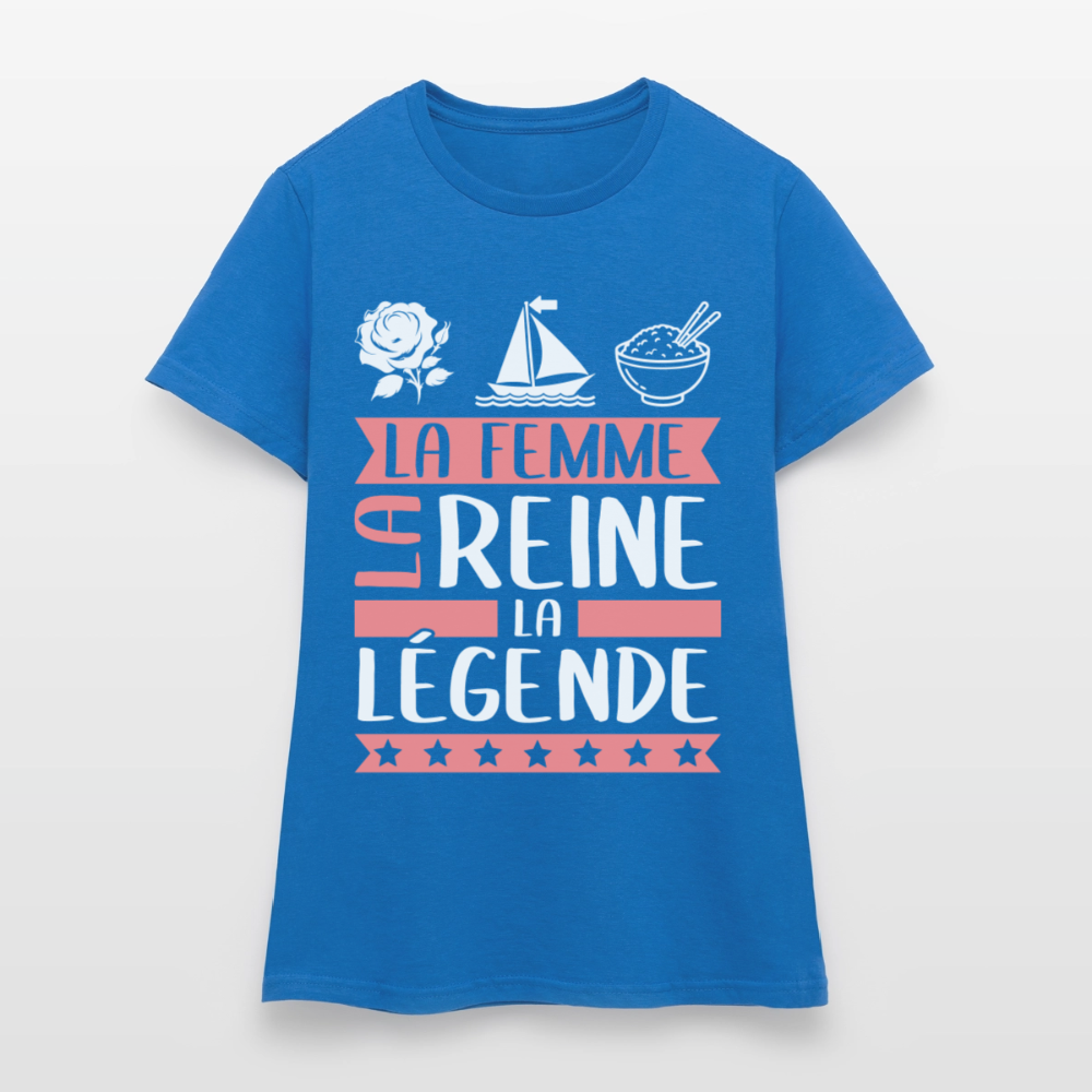 T-shirt femme Rose-Marie rébus – La femme, la reine, la légende - bleu royal