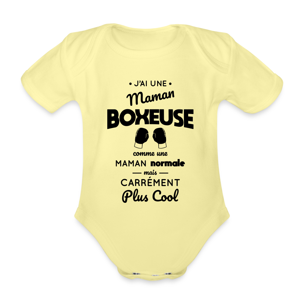 Body Bébé bio manches courtes - J'ai une maman boxeuse - jaune délavé