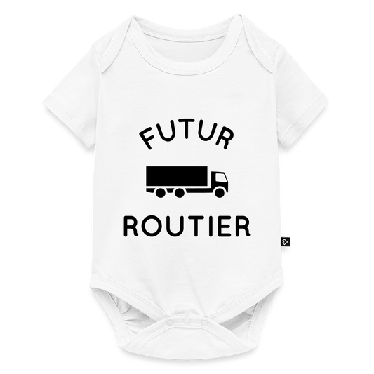 Body Bébé bio manches courtes - Futur routier - blanc
