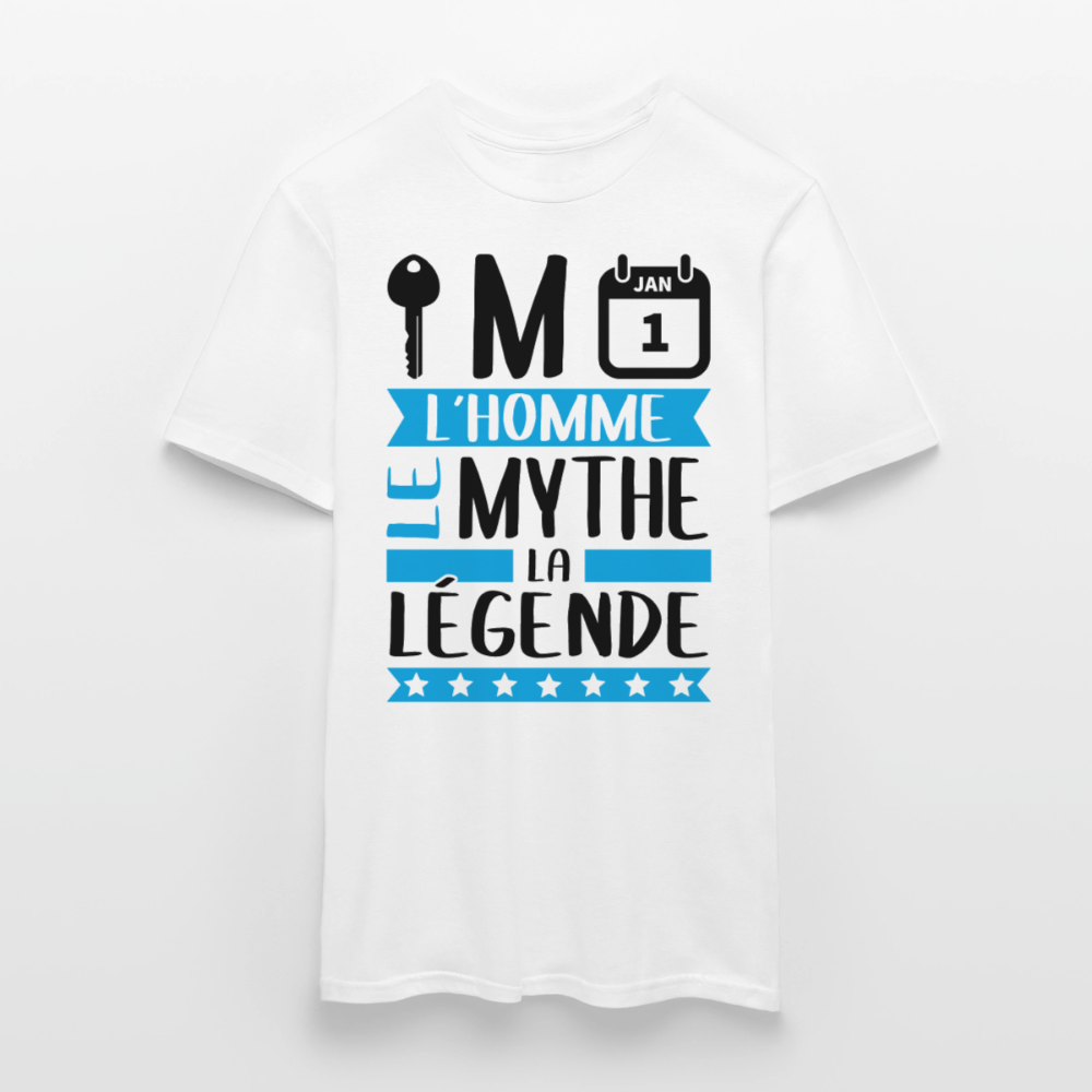T-shirt homme coloris clair Clément rébus – L’homme, le mythe, la légende - blanc