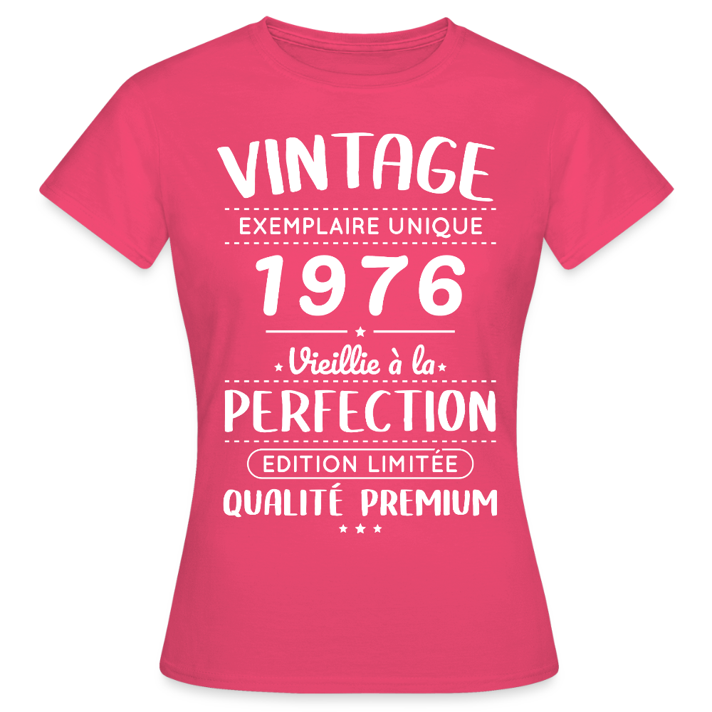 T-shirt anniversaire femme 50 ans – Vintage 1976 – Perfection - rose azalée