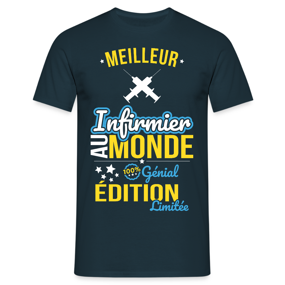 T-shirt Homme - Meilleur Infirmier au monde - 100% génial - marine