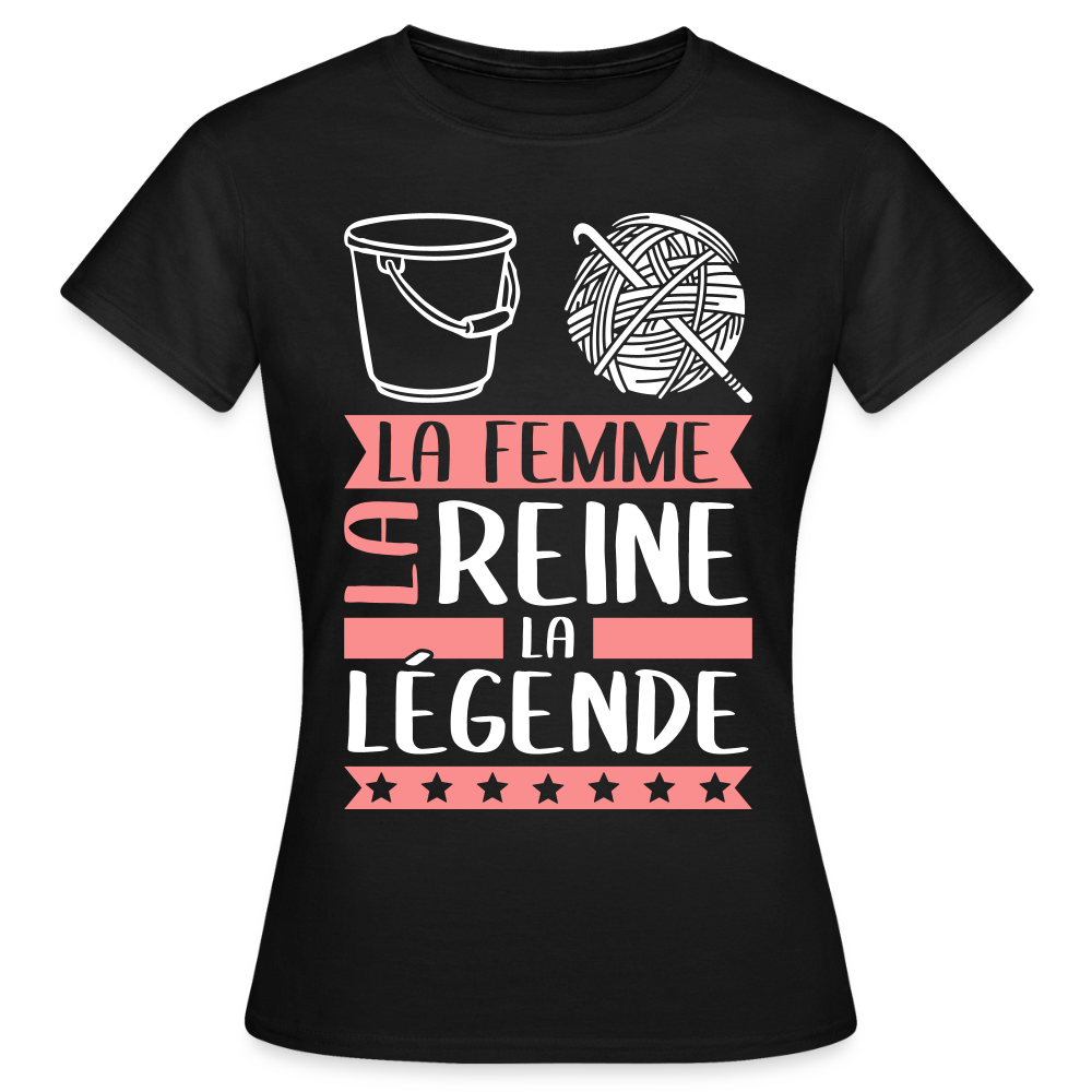 T-shirt femme Solène rébus – La femme, la reine, la légende - noir