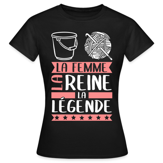 T-shirt femme Solène rébus – La femme, la reine, la légende - noir