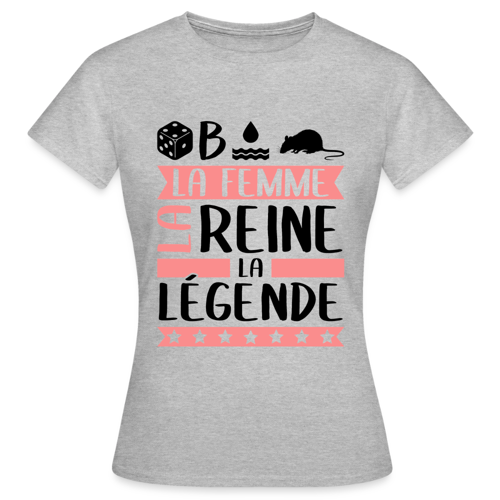 T-shirt femme coloris clair Déborah rébus – La femme, la reine, la légende - gris chiné