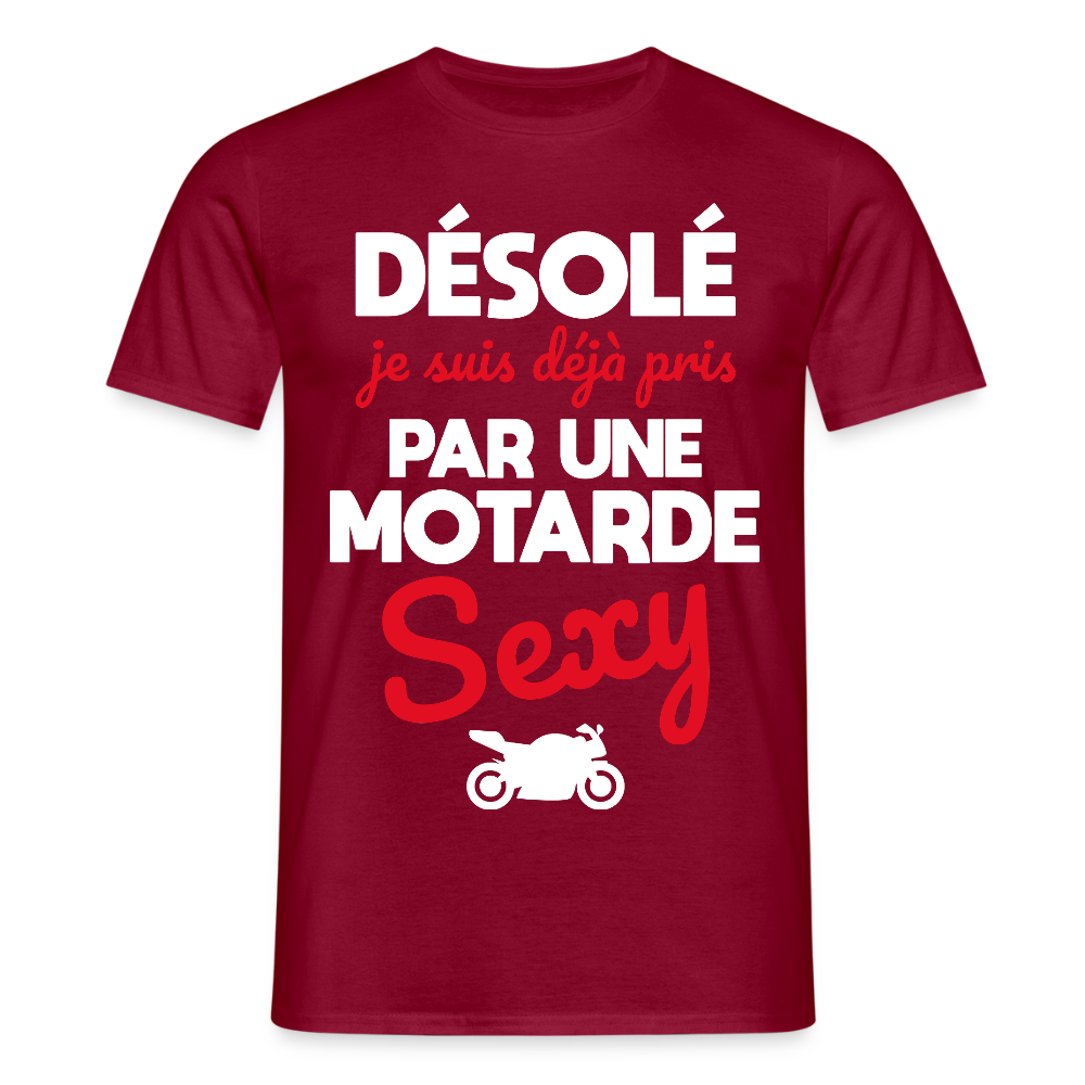 T-shirt Homme - Je suis pris par une motarde sexy - rouge brique