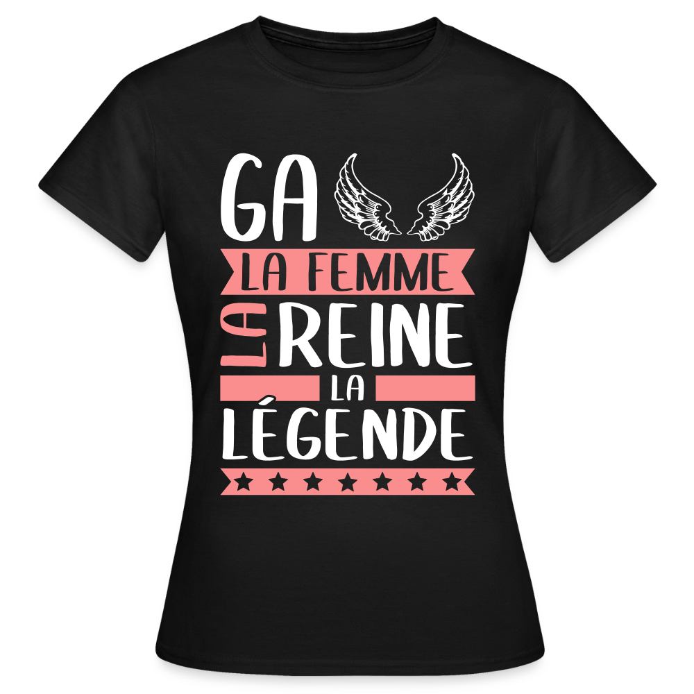 T-shirt femme Gaëlle rébus – La femme, la reine, la légende - noir